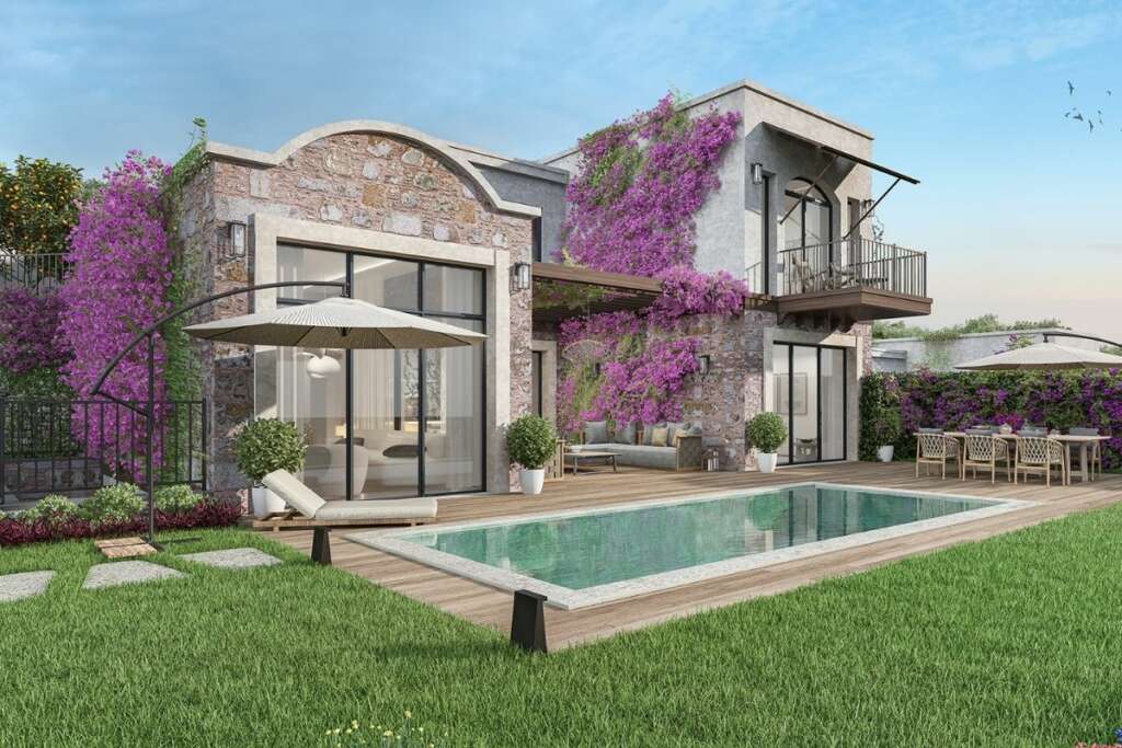 Bodrum Hebil Koyu satılık yazlık arayanlar için Gift Hebil projesinin denize sıfır konumu ve sonsuzluk havuzu.